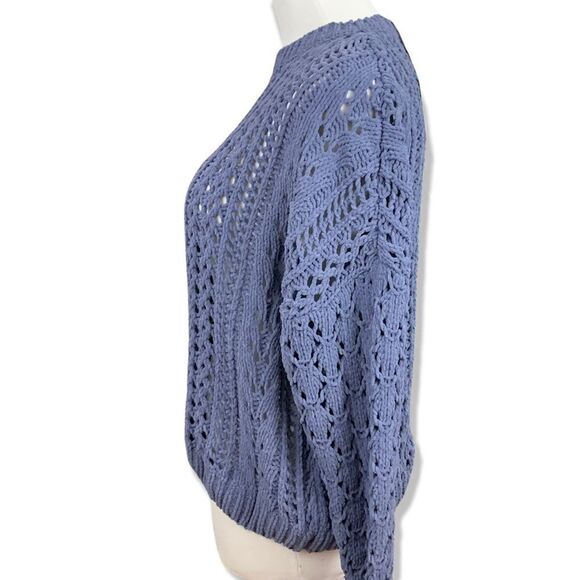 KENDALL & KYLIE open knit chenille style oversized boxy fit sweater in denim xs - Picture 2 of 6